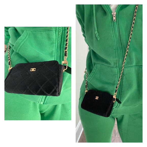 CHANEL CC Black Satin Crystal Crossbody Cosmetic Pouch